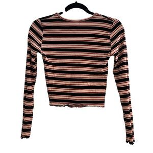 Striped Long Sleeve Top - Black‎ Red and Cream